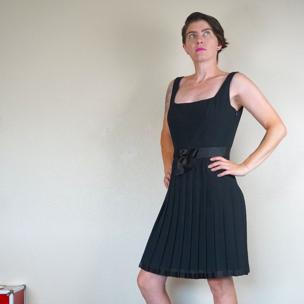 Ann Taylor Black Dress with Pleated Skirt